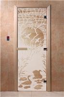 Дверь для сауны DoorWood (Дорвуд) 80x210 Основная серия Лебединое озеро (сатин), правая