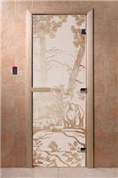 Дверь для сауны DoorWood (Дорвуд) 80x210 Основная серия Мишки в лесу (сатин), левая