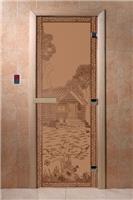 Дверь для сауны DoorWood (Дорвуд) 90x210 Основная серия Банька в лесу (бронза матовое), левая