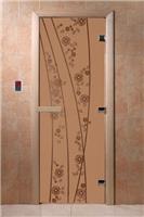 Дверь для сауны DoorWood (Дорвуд) 90x210 Основная серия Весна цветы (бронза матовое), правая