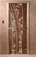 Дверь для сауны DoorWood (Дорвуд) 90x210 Основная серия Весна цветы (бронза), левая
