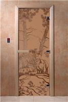 Дверь для сауны DoorWood (Дорвуд) 90x210 Основная серия Мишки в лесу (бронза матовое), левая