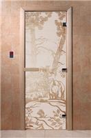 Дверь для сауны DoorWood (Дорвуд) 90x210 Основная серия Мишки в лесу (сатин), левая
