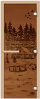 Дверь для сауны FireWay 70х190 Банька в лесу бронза 8 мм, левая