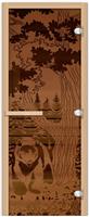 Дверь для сауны FireWay 70х190 Мишка в лесу бронза 8 мм