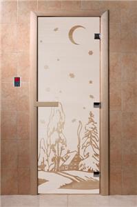 Дверь для сауны DoorWood (Дорвуд) 80x210 Основная серия Зима (сатин), правая