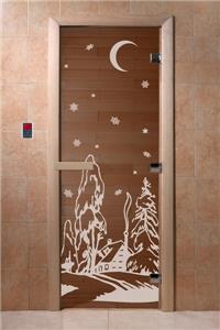 Дверь для сауны DoorWood (Дорвуд) 90x200 Основная серия Зима (бронза), левая