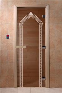 Дверь для сауны DoorWood (Дорвуд) 90x200 Основная серия Арка (бронза), левая