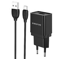 Адаптер Сетевой с кабелем Borofone BA19A Nimble USB 1A/5W (USB/Micro USB) (black) 124347
