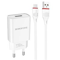 Адаптер Сетевой с кабелем Borofone BA20A Sharp USB 2,1A/10W (USB/Micro USB) (white) 124276