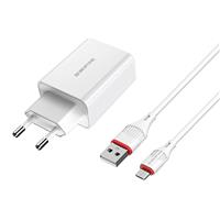 Адаптер Сетевой с кабелем Borofone BA21A Long QC3.0 USB 3A/18W (USB/Micro USB) (white) 124191
