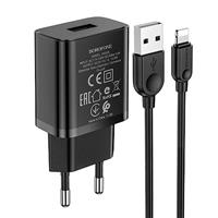 Адаптер Сетевой с кабелем Borofone BA52A Gamble USB 2,1A/10W (USB/Lightning) (black) 133684