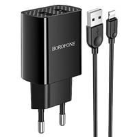 Адаптер Сетевой с кабелем Borofone BA53A Powerway 2USB 2,1A/10W (USB/Lightning) (black) 133692