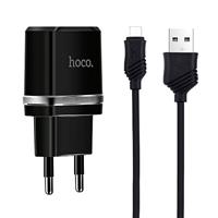 Адаптер Сетевой с кабелем Hoco C12 2USB 2,4A/10W (USB/Micro USB) (black) 85349