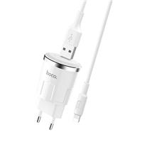 Адаптер Сетевой с кабелем Hoco C37A USB 2,4A/10W (USB/Lightning) (white) 92695