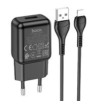 Адаптер Сетевой с кабелем Hoco C96A USB 2,1A/10W (USB/Lightning) (black) 207581
