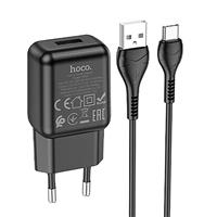 Адаптер Сетевой с кабелем Hoco C96A USB 2,1A/10W (USB/Type-C) (black) 207583