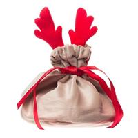 Подарочная упаковка - новогодний мешок с рожками New Year (13x15cm) (beige/red) 211713