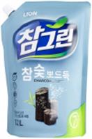 Средство для мытья посуды, овощей и фруктов Lion Chamgreen Древесный уголь, мягкая упаковка, 1200 мл, Корея, код 30304170044, штрихкод 880632560493