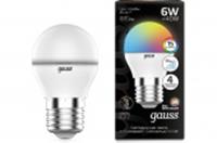Лампа Gauss Smart LED Шар G45 6W E27 RGBW+dim, КИТАЙ, код 05103280001, штрихкод 463003297171, артикул 105102406