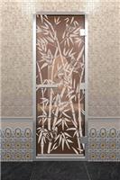 Дверь для турецкой бани DoorWood (Дорвуд) 90x200 Алюминиевый профиль Сатин с рис. Бамбук и бабочки левая