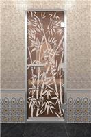 Дверь для турецкой бани DoorWood (Дорвуд) 90x210 Алюминиевый профиль Сатин с рис. Бамбук и бабочки левая
