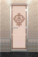 Дверь для турецкой бани DoorWood (Дорвуд) 80x200 Алюминиевый профиль Сатин с рис. Версаче левая
