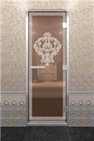 Дверь для турецкой бани DoorWood (Дорвуд) 90x200 Алюминиевый профиль Сатин с рис. Версаче левая