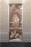 Дверь для турецкой бани DoorWood (Дорвуд) 90x200 Алюминиевый профиль Сатин с рис. Голубая лагуна левая