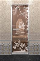 Дверь для турецкой бани DoorWood (Дорвуд) 90x210 Алюминиевый профиль Сатин с рис. Голубая лагуна левая