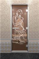 Дверь для турецкой бани DoorWood (Дорвуд) 80x190 Алюминиевый профиль Сатин с рис. Искушение левая