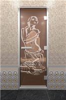 Дверь для турецкой бани DoorWood (Дорвуд) 90x210 Алюминиевый профиль Сатин с рис. Искушение левая