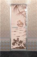 Дверь для турецкой бани DoorWood (Дорвуд) 70x200 Алюминиевый профиль Прозрачное с рисунком Голубая лагуна, левая