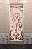 Дверь для турецкой бани DoorWood (Дорвуд) 70x200 Алюминиевый профиль Прозрачное с рисунком Посейдон, правая