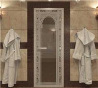 Дверь для турецкой бани DoorWood (Дорвуд) 80x200 Алюминиевый профиль Прозрачное с рисунком Восточная арка, левая