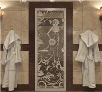 Дверь для турецкой бани DoorWood (Дорвуд) 80x200 Алюминиевый профиль Прозрачное с рисунком Девушка в цветах, левая
