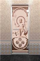 Дверь для турецкой бани DoorWood (Дорвуд) 80x200 Алюминиевый профиль Прозрачное с рисунком Посейдон, левая