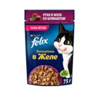Корм 75г  FELIX SENSATIONS Желе Утка/шпинат 139100, Россия, код 30605090021, штрихкод 844529014903, артикул 139100