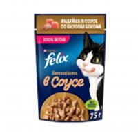 Корм 75г  FELIX SENSATIONS Соус Индейка/бекон 139102, Россия, код 30605090023, штрихкод 844529014918, артикул 139102