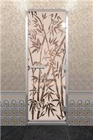 Дверь для турецкой бани DoorWood (Дорвуд) 60x200 Алюминиевый профиль Бронза матовая с рисунком Бамбук и бабочки, левая