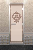 Дверь для турецкой бани DoorWood (Дорвуд) 60x200 Алюминиевый профиль Бронза матовая с рисунком Версаче, левая