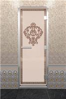 Дверь для турецкой бани DoorWood (Дорвуд) 60x200 Алюминиевый профиль Бронза матовая с рисунком Версаче, правая