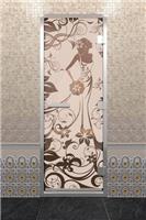 Дверь для турецкой бани DoorWood (Дорвуд) 60x200 Алюминиевый профиль Бронза матовая с рисунком Девушка в цветах, левая