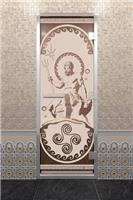 Дверь для турецкой бани DoorWood (Дорвуд) 60x200 Алюминиевый профиль Бронза матовая с рисунком Посейдон, правая