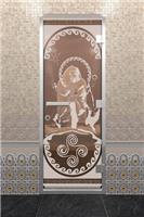 Дверь для турецкой бани DoorWood (Дорвуд) 60x200 Алюминиевый профиль Бронза с рисунком Посейдон, левая