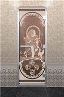Дверь для турецкой бани DoorWood (Дорвуд) 60x200 Алюминиевый профиль Бронза с рисунком Посейдон, правая
