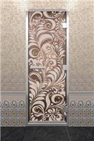 Дверь для турецкой бани DoorWood (Дорвуд) 60x200 Алюминиевый профиль Бронза с рисунком Хохлома, левая