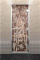 Дверь для турецкой бани DoorWood (Дорвуд) 70x180 Алюминиевый профиль Бронза с рисунком Бамбук и бабочки, левая