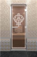 Дверь для турецкой бани DoorWood (Дорвуд) 70x180 Алюминиевый профиль Бронза с рисунком Версаче, правая