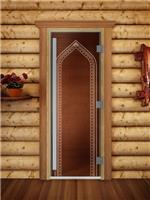 Дверь для сауны DoorWood (Дорвуд) 80x200 Престиж (с рисунком) Арка левая (бронза матовая)
